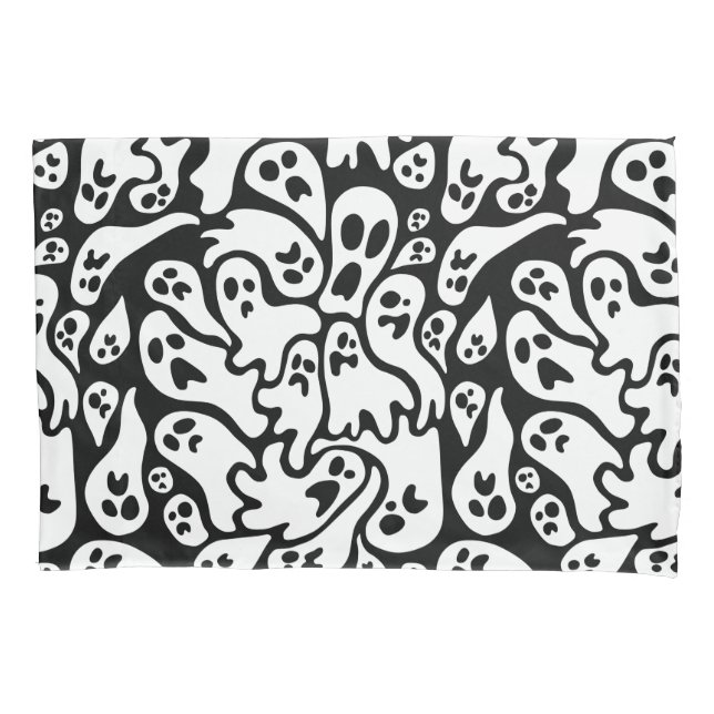 Black And White Ghost Pattern Pillowcase (Front)