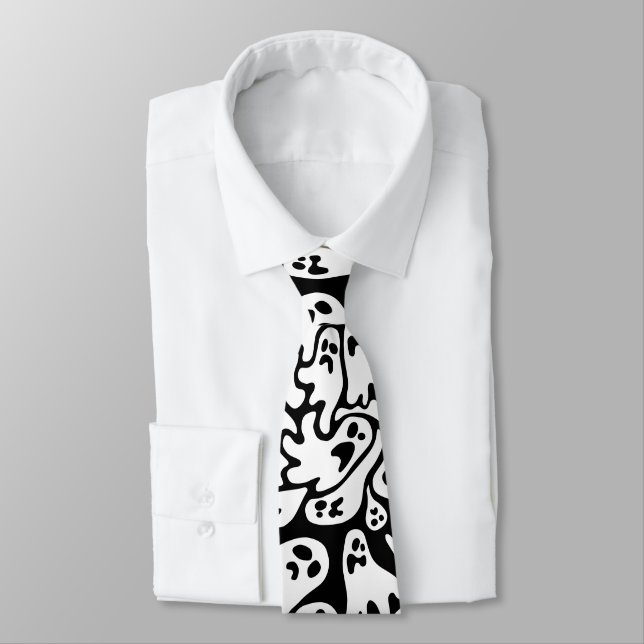 Black And White Ghost Pattern Tank Tie (Tied)