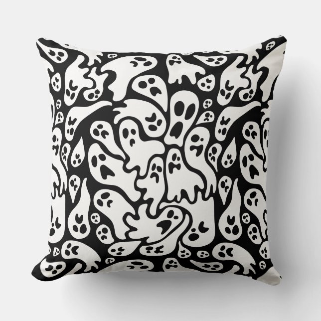 Black And White Ghost Pattern Throw Pillow (Front)