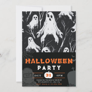 Black and White Ghosts Branches Halloween Invitation