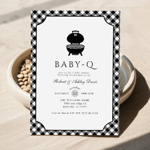 Black and White Gingham Baby Q Baby Shower Invitation