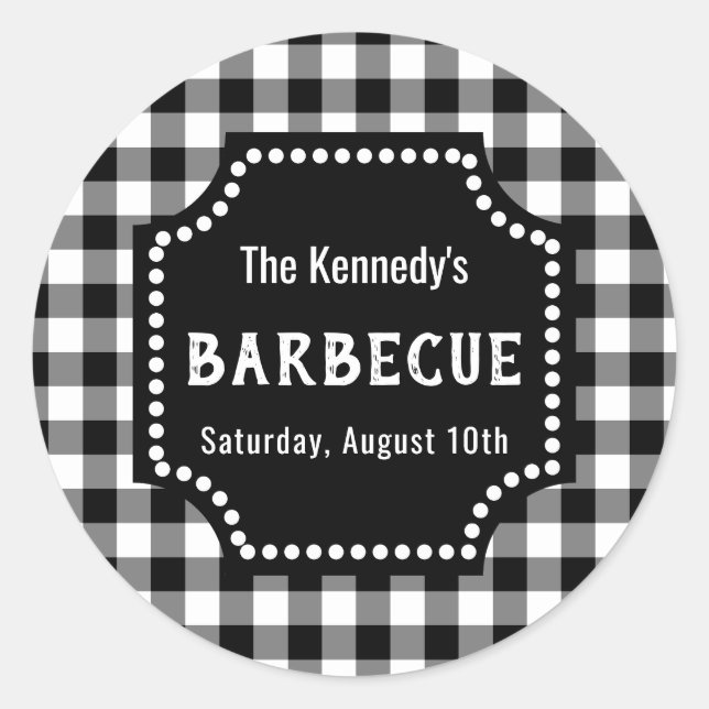 Black And White Gingham BBQ Classic Round Sticker (Front)