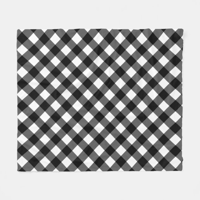 Black and White Gingham Check Fleece Blanket (Front (Horizontal))