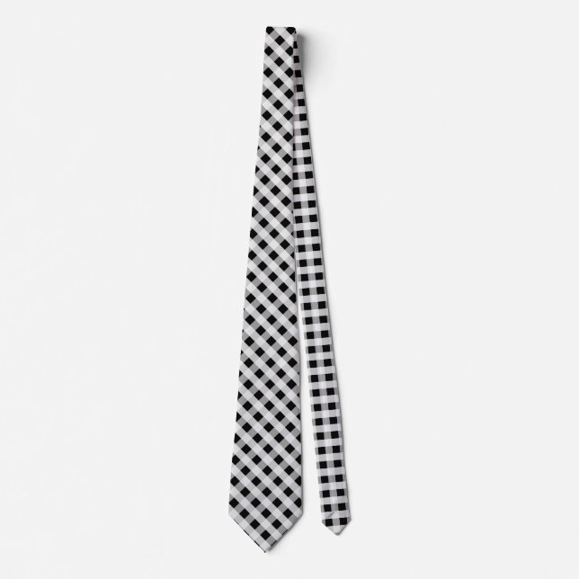 Black and White Gingham Check Plaid Pattern Tie (Front)
