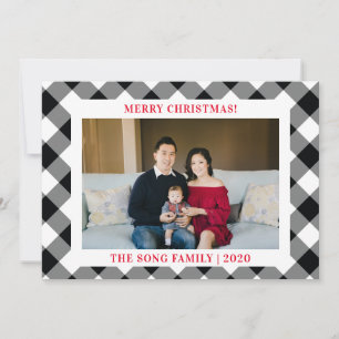 Black and White Gingham Check Plaid Photo Holiday Card