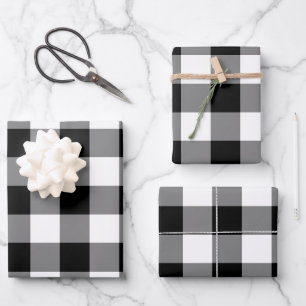 Black and White Gingham Check Plaid Wrapping Paper Sheet