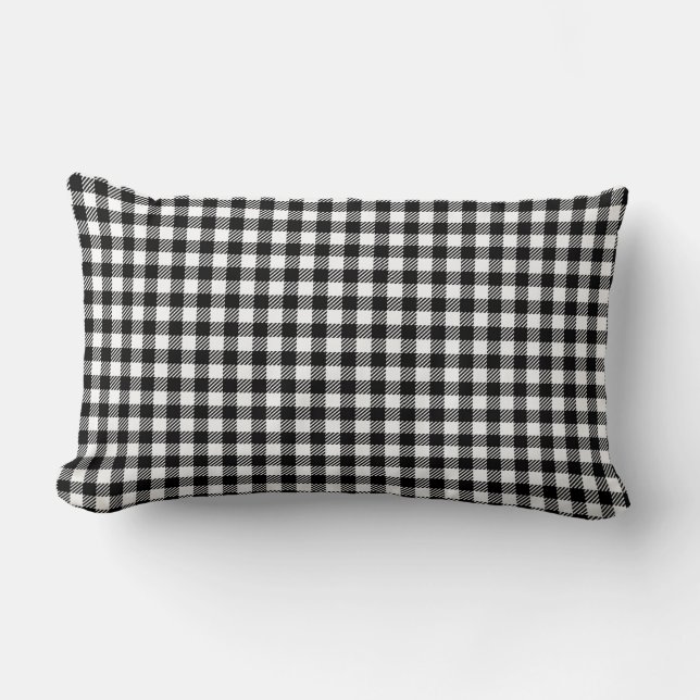 Black And White Gingham Checkered Pattern Lumbar Pillow (Front)
