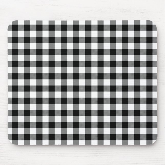 Black and White Gingham Checks Pattern Mouse Pad (Front)