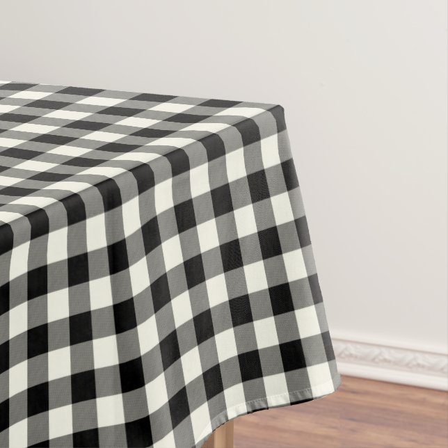Black and White Gingham Cotton Tablecloth (In Situ)