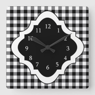 Black And White Gingham Country Square Wall Clock
