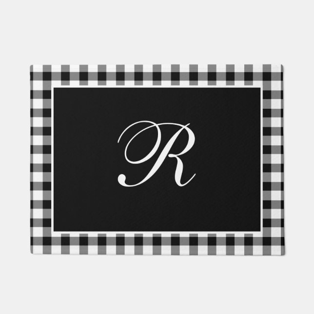 Black and White Gingham Monogram Classic Monogram Doormat (Front)
