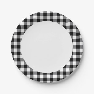 Black And White Gingham Paper Plate