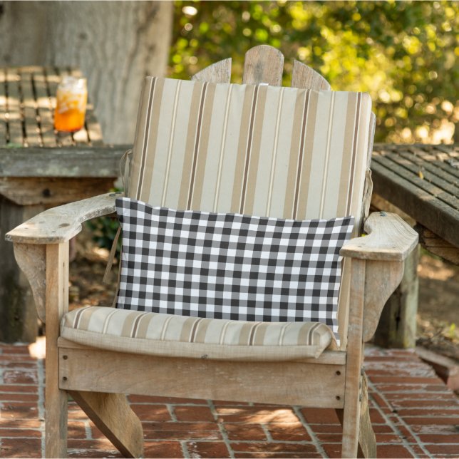 Black and White Gingham Pattern Chequered Lumbar Pillow (Chair)