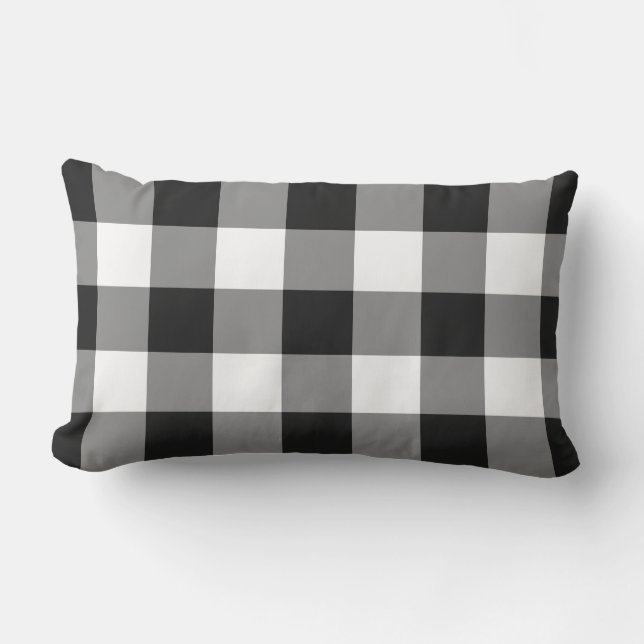 Black and White Gingham Pattern Chequered Lumbar Pillow (Front)