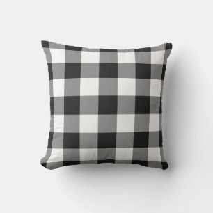 Black and White Gingham Pattern Chequered Outdoor Pillow