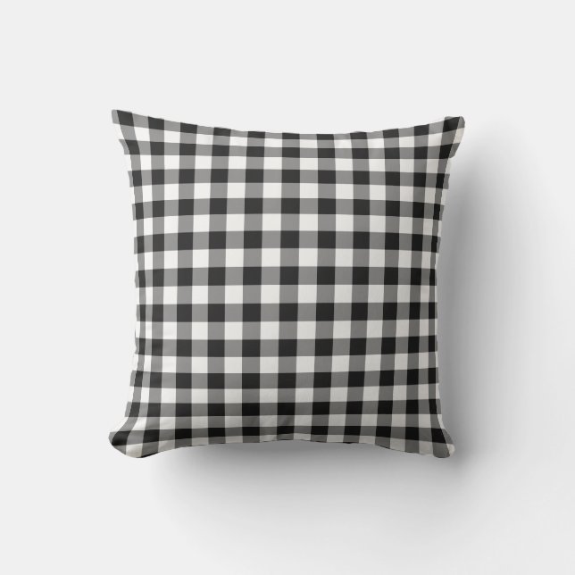 Black and White Gingham Pattern Chequered Outdoor Pillow (Front)