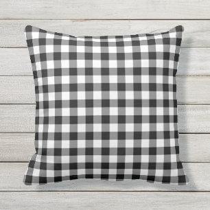Black and White Gingham Pattern Chequered Outdoor Pillow