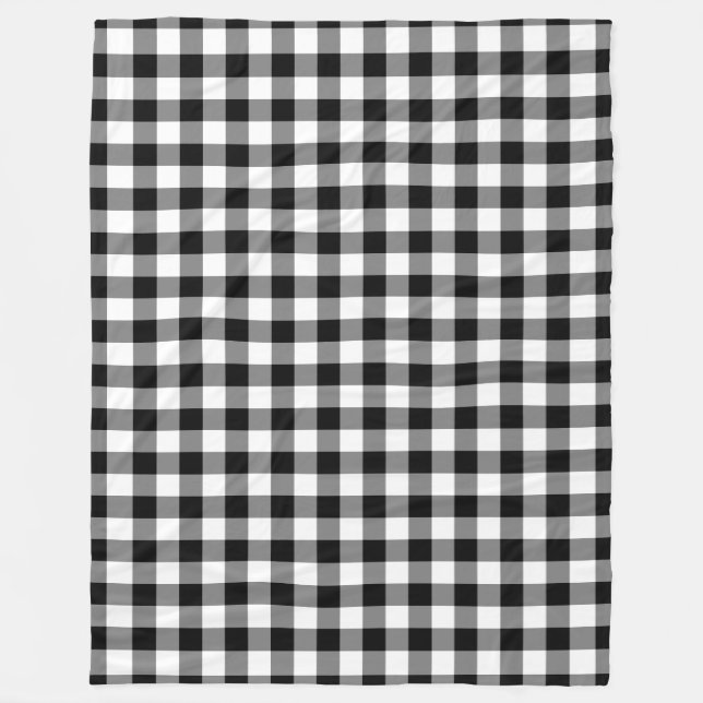 Black and White Gingham Pattern Fleece Blanket (Front)