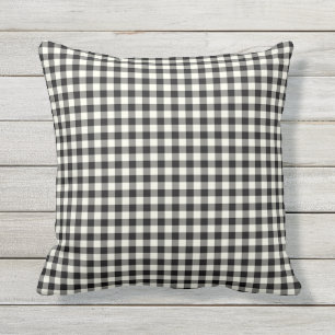 Black and White Gingham Pattern Outdoor Pillows