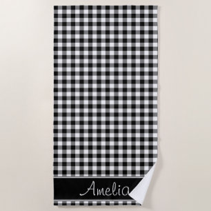 Black and White Gingham Pattern   Personalized Beach Towel