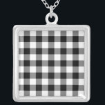 Black and White Gingham Pattern Silver Plated Necklace<br><div class="desc">Black, white, and grey squares form a bold, checked plaid. The black and white gingham pattern was created from scratch. The white is transparent, so you can change it if you like. Just click the "Customize it" button, then select a “Printed Background Colour” in the sidebar. When you're done, click...</div>