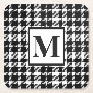 Black and White Gingham Pattern Square Paper Coaster