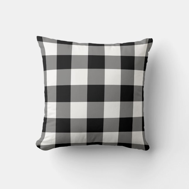 Black and White Gingham Pattern Throw Pillow (Front)