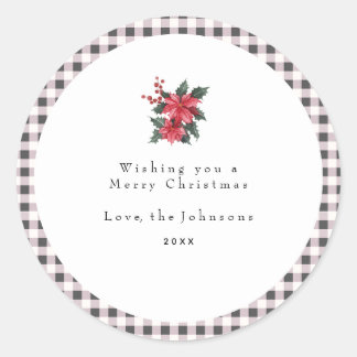 Black and White Gingham Plaid Custom Christmas Classic Round Sticker