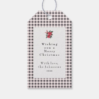 Black and White Gingham Plaid Custom Christmas Gift Tags