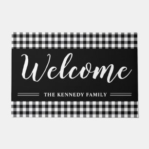 Black And White Gingham Plaid Farmhouse Welcome Doormat