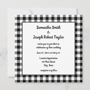Black and White Gingham Plaid Wedding Invitation