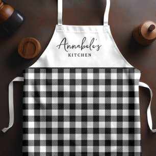 Black and White Gingham Stylish Script Apron