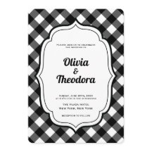 Black and White Gingham wedding invitation