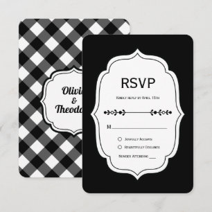 black and white gingham wedding RSVP Cards