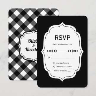 black and white gingham wedding RSVP Cards