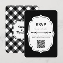 black and white gingham wedding RSVP Cards