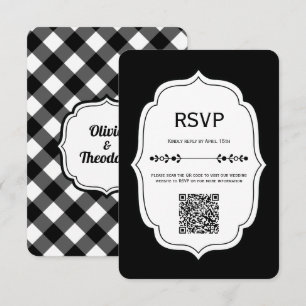 black and white gingham wedding RSVP Cards