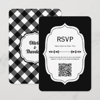 black and white gingham wedding RSVP Cards