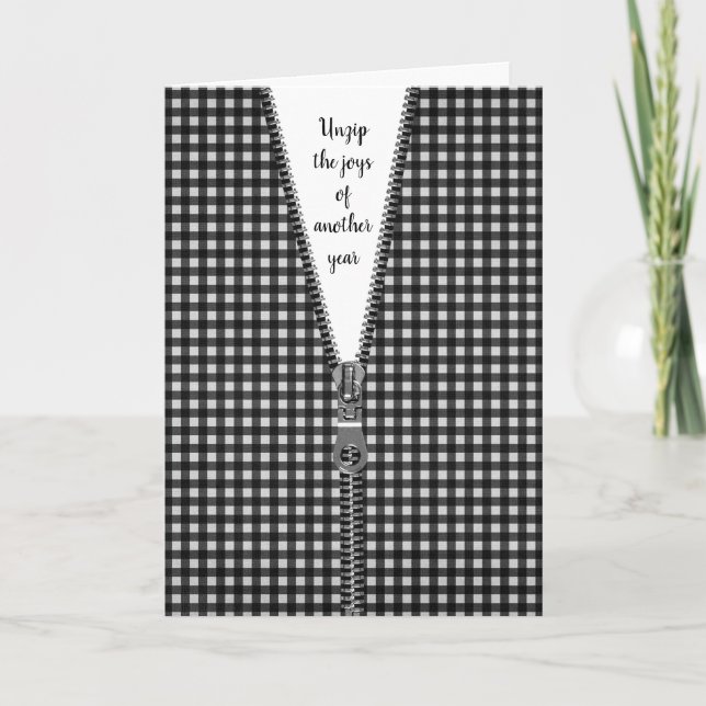 Black and White Gingham with Zipper for Birthday Card (Front)