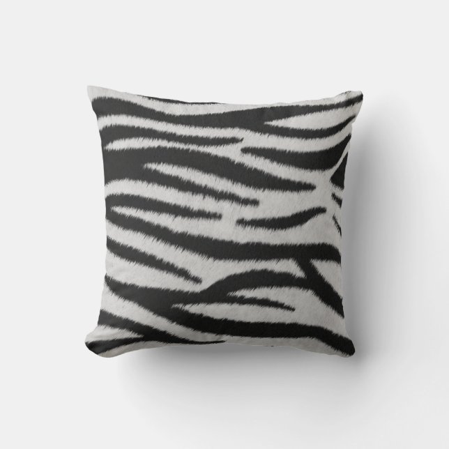 Black and white Giraffe faux fur stripes pattern Throw Pillow (Front)