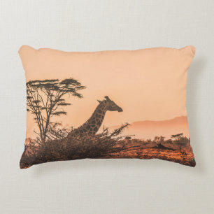 BLACK AND WHITE GIRAFFE ON BROWN GRASS FIELD ACCENT PILLOW