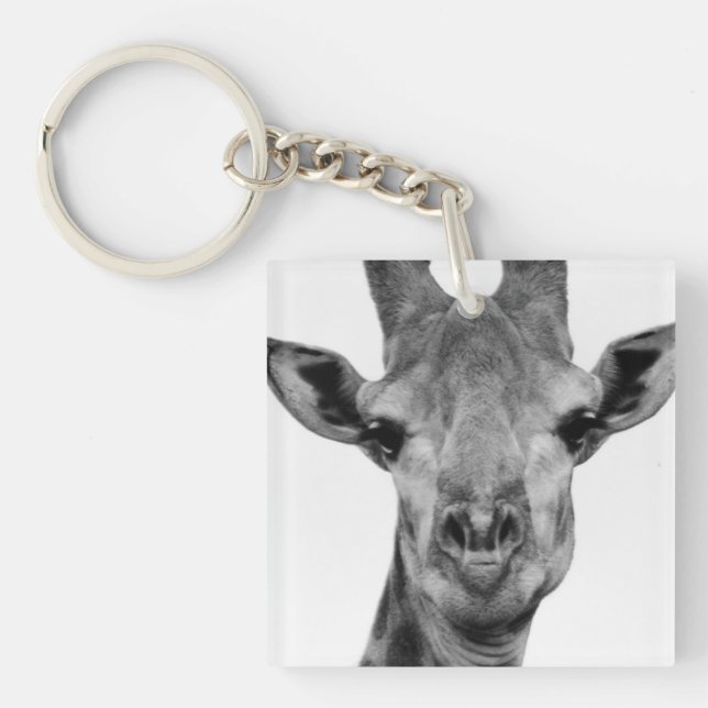 Black and White Giraffe Photograph Keychain (Front)