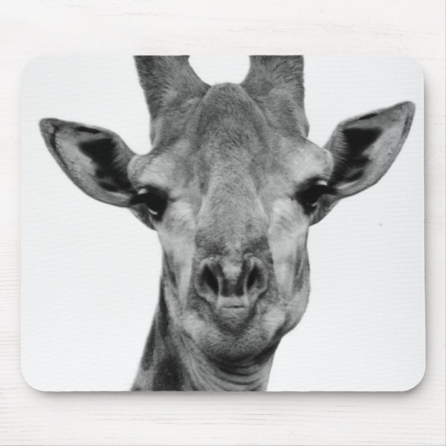Black and White Giraffe Photograph Mouse Pad (Front)