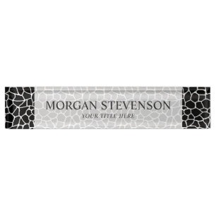 Black and White Giraffe Print Animal Pattern Nameplate