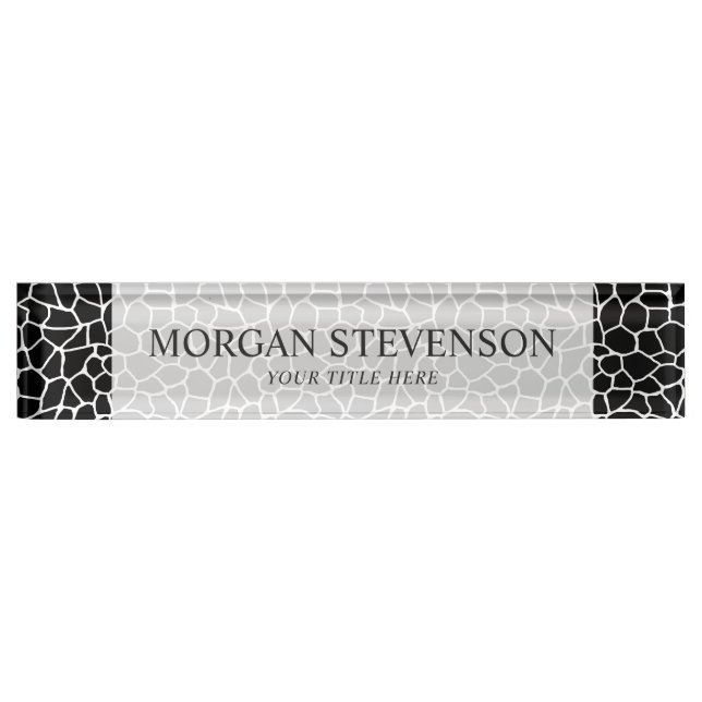 Black and White Giraffe Print Animal Pattern Nameplate (Front)