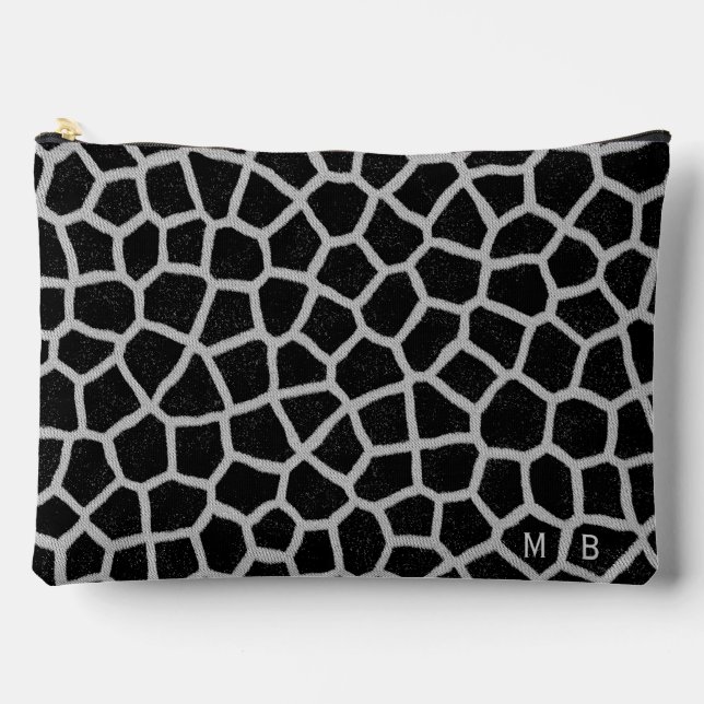 Black and White Giraffe Print Monogram Accessory Pouch (Front)