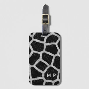 Black and White Giraffe Print Monogram Luggage Tag