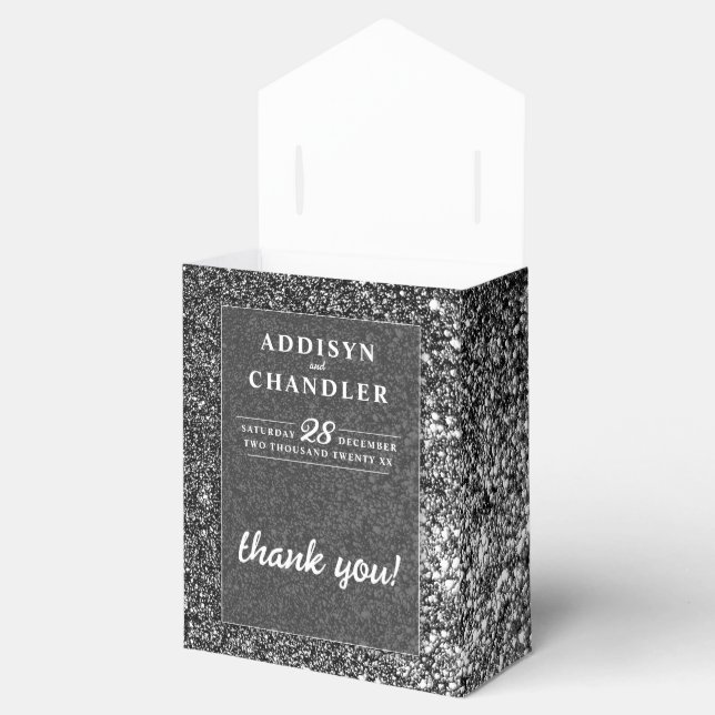 Black and White Glam Chic Modern Wedding Glitter   Favor Box (Opened)
