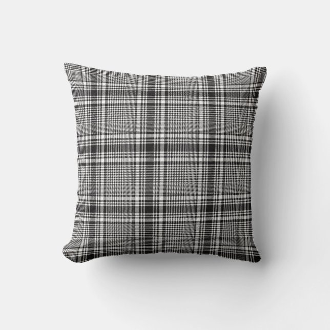 Black And White Glen Check Plaid Pattern Throw Pillow (Front)