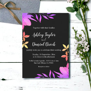 Black And White Glow Neon Colours Floral Wedding Invitation